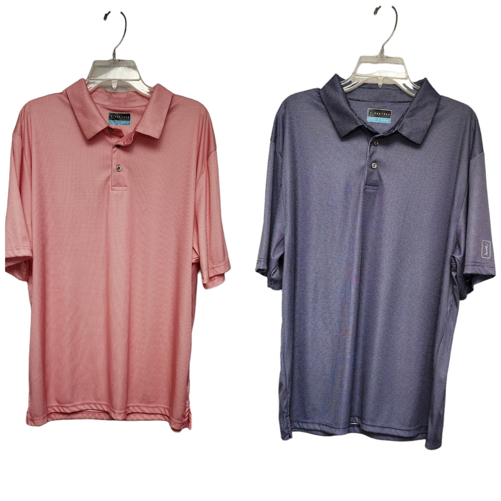 PGA Tour Polo Shirt Sleeve Shirt Pink/White Stripe XL